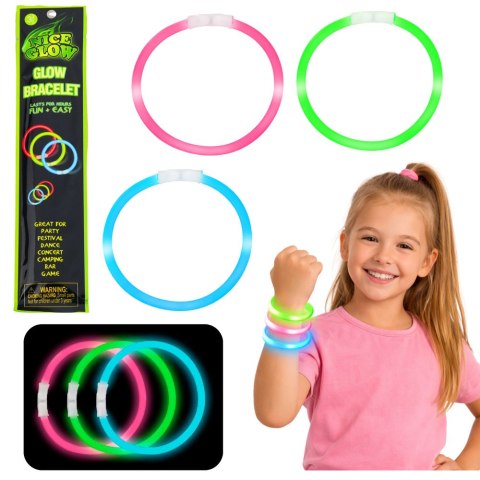 Bransoletki Opaski Fluorescencyjne Świecące W Ciemności Neon Stick 3 szt. LEAN TOYS
