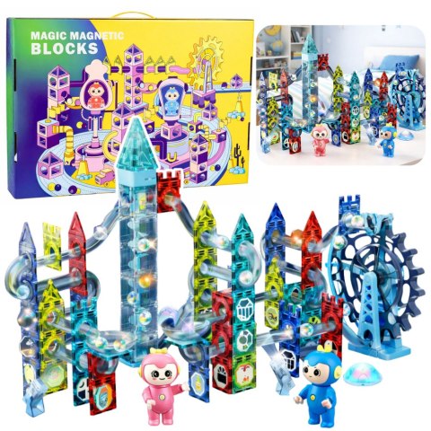 Zestaw Klocki Magnetyczne Tor Kulkowy Koło Młyńskie 118 el.