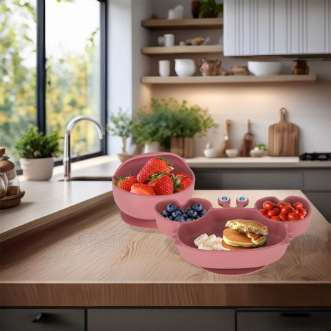 Naczynia silikonowe dla dzieci niemowląt krab zestaw 9 elementów ciemny róż Kik Sp. z o. o. Sp. k.