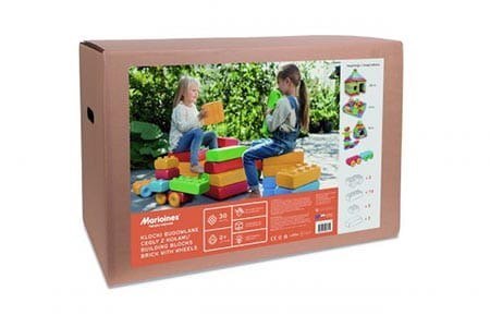 Klocki budowlane "cegły" Marioinex + 2 kółka, 30 elementów