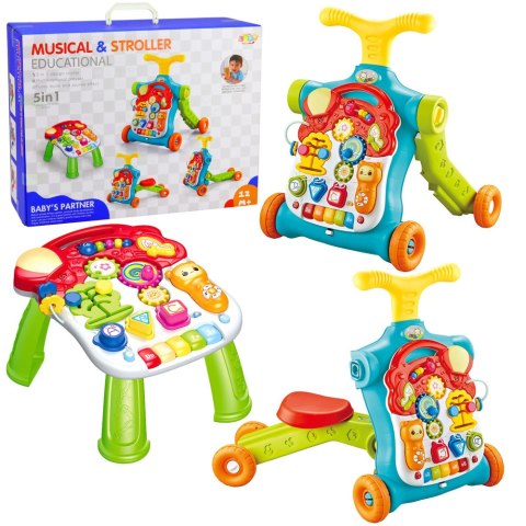 Chodzik Pchacz Hulajnoga Stolik Edukacyjny Panel Interaktywny 5w1 Kolorowy