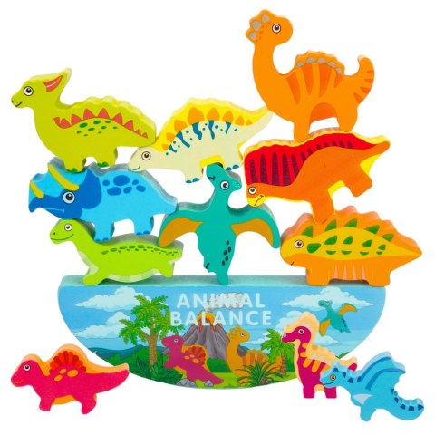 Wieża Z Dinozaurów Gra Równowagi Zręczność Drewniane Klocki Układanka 12el.
