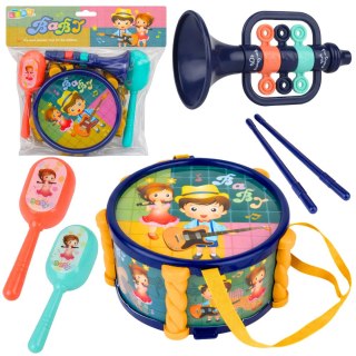 Zestaw Instrumenty Muzyczne Dla Dzieci Bębenek Trąbka Grzechotki Pałeczki
