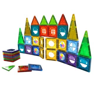 Zestaw Klocki Magnetyczne Konstrukcyjne 3D Okienka Panele Kolorowe 56 el.
