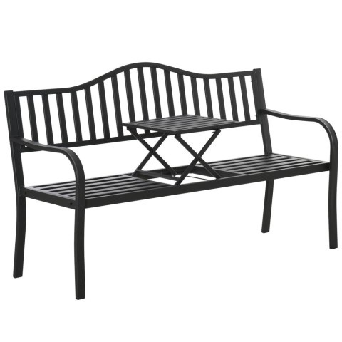 Ławka Ogrodowa Taras Ogród Park Metalowa Oparcie Stolik Czarna 150 cm