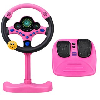 Kierownica Interaktywna Na Stojaku Z Pedałami Światła Dźwięki Różowa