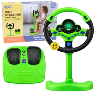 Kierownica Interaktywna Na Stojaku Z Pedałami Światła Dźwięki Zielona