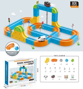 Klocki magnetyczne konstrukcyjne tor wyścigowy pociągi 101 elementów Kik Sp. z o. o. Sp. k.