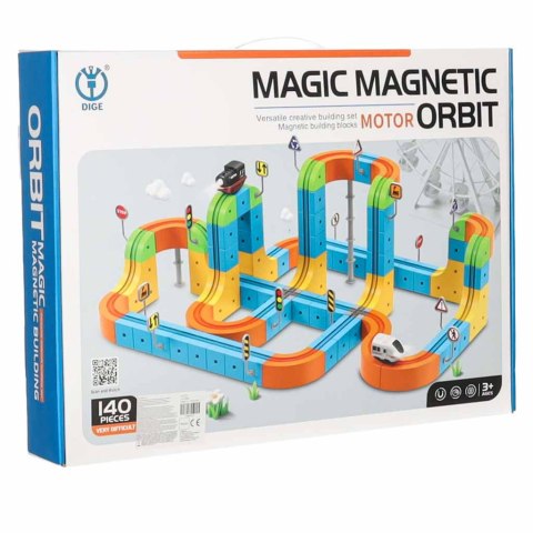 Klocki magnetyczne konstrukcyjne tor wyścigowy pociągi 140 elementów Kik Sp. z o. o. Sp. k.