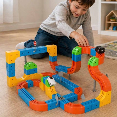 Klocki magnetyczne konstrukcyjne tor wyścigowy pociągi 140 elementów Kik Sp. z o. o. Sp. k.