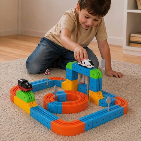 Klocki magnetyczne konstrukcyjne tor wyścigowy pociągi 140 elementów Kik Sp. z o. o. Sp. k.