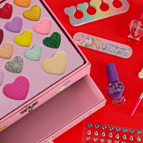 Kuferek zestaw kosmetyków do makijażu i paznokci makeup kosmetyki cienie lakiery szuflady jednorożec Kik Sp. z o. o. Sp. k.