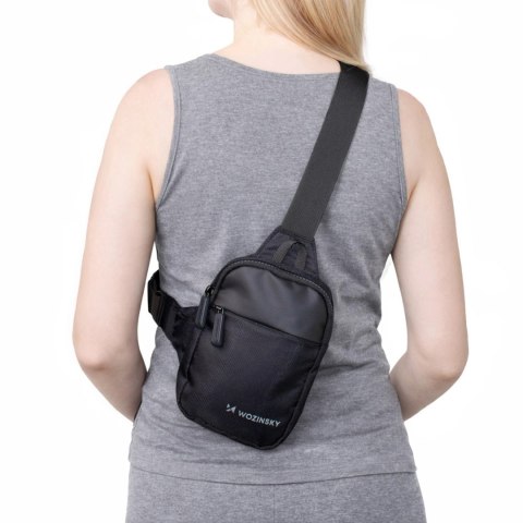 Mini saszetka na ramię wodoodporna dwukomorowa na telefon unisex - czarna WOZINSKY