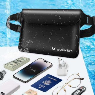 Saszetka nerka wodoodporna PVC na telefon dokumenty - czarna WOZINSKY