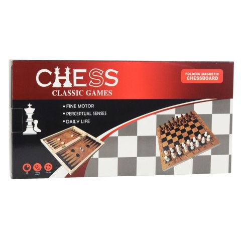 Klasyczna Gra Logiczna 3w1 Szachy Warcaby Backgammon Drewniane