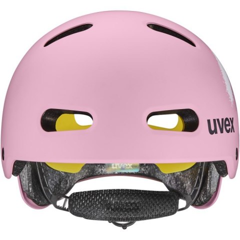 Kask rowerowy dziecięcy UVEX Kid 4 Style MIPS, sprawy strawberry matt