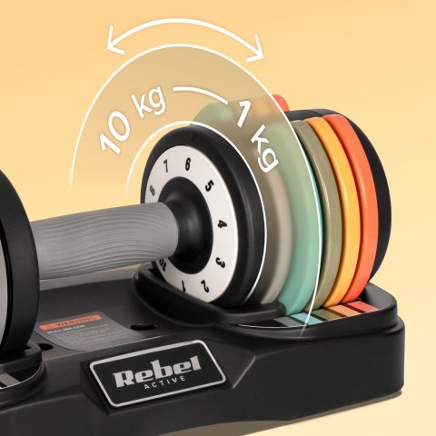 REBEL ACTIVE HANTLE ŻELIWNE REGULOWANE AUTOMATYCZNIE, ZESTAW 2X10 KG, SKOK CO 1KG RBA2335