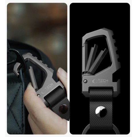 Brelok do kluczy z karabińczykiem otwieraczem do butelek - czarno szary Tech-Protect
