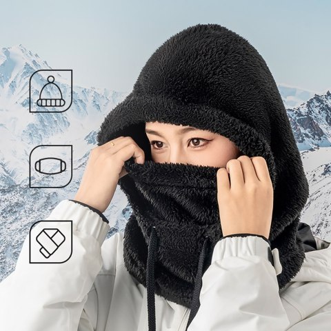 Ciepła kominiarka z futerka zimowa narciarska Arctic Velvet rozmiar L - czarna Qunature