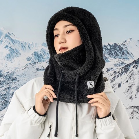 Ciepła kominiarka z futerka zimowa narciarska Arctic Velvet rozmiar L - czarna Qunature