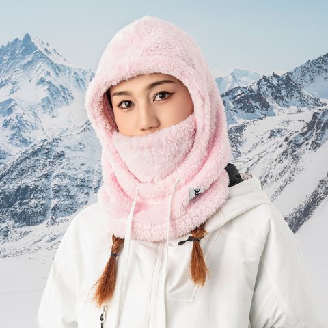 Ciepła kominiarka z futerka zimowa narciarska Arctic Velvet rozmiar M - różowa Qunature