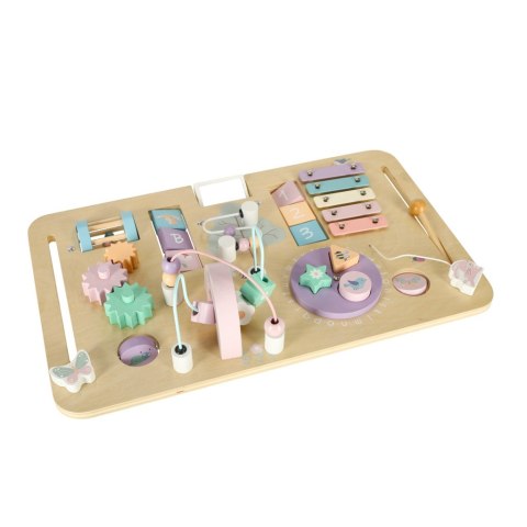 Tablica manipulacyjna LULILO LUDO stolik drewniany sensoryczny 2w1 różowy Kik Sp. z o. o. Sp. k.
