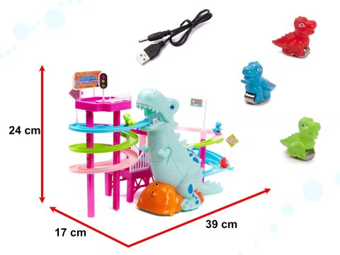 Tor wyścigowy dinozaur zjeżdżalnia ruchome schody LED dźwięk Kik Sp. z o. o. Sp. k.