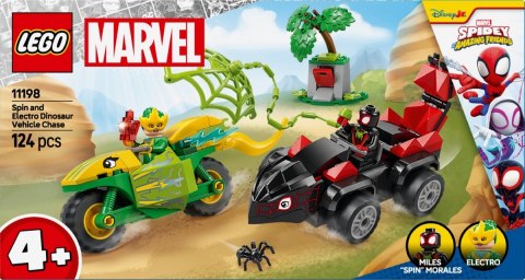 Klocki SPIDEY 11198 Pościg Spina za Electro w dinopojeździe LEGO