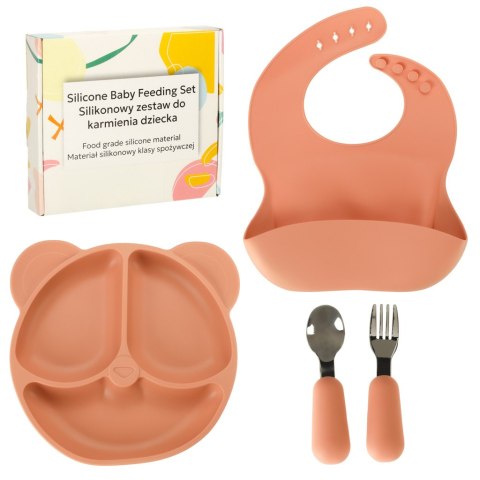 Naczynia silikonowe dla dzieci niemowląt zestaw stołowy 4 elementów miś pomarańczowy Kik Sp. z o. o. Sp. k.