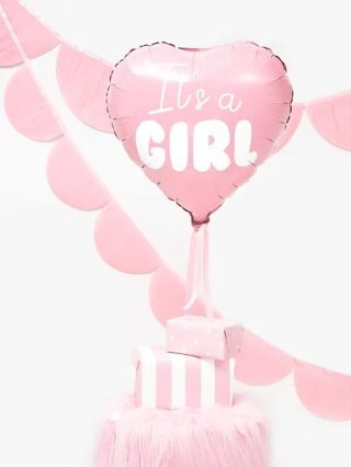 Balon foliowy "It's a girl" na baby shower serce różowe 48cm Partydeco Sp. z o. o.