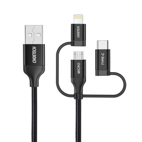 Kabel USB MFI Lightning USB Typ C micro USB 3w1 1.2 m czarny CHOETECH