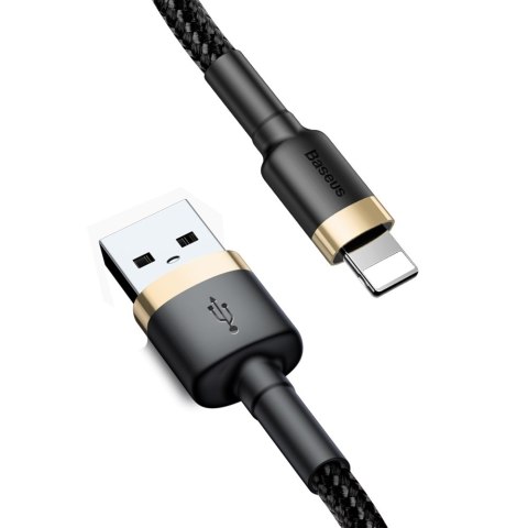 Wytrzymały elastyczny kabel przewód USB Iphone Lightning QC3.0 1.5A 2M czarno-złoty BASEUS