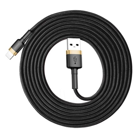 Wytrzymały elastyczny kabel przewód USB Iphone Lightning QC3.0 1.5A 2M czarno-złoty BASEUS