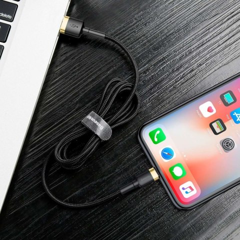 Wytrzymały elastyczny kabel przewód USB Iphone Lightning QC3.0 1.5A 2M czarno-złoty BASEUS