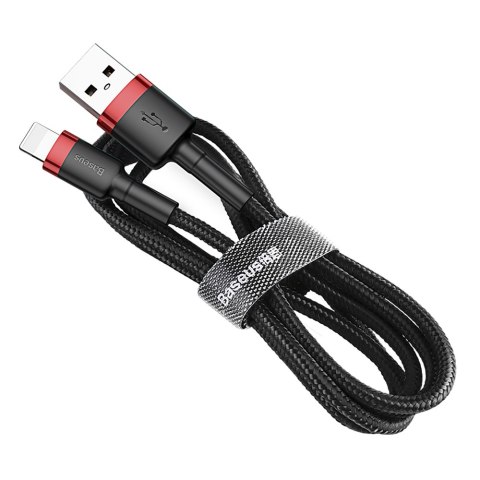Wytrzymały elastyczny kabel przewód USB Iphone Lightning QC3.0 2.4A 0.5M czarno-czerwony BASEUS