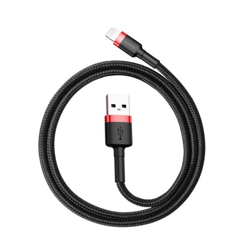 Wytrzymały elastyczny kabel przewód USB Iphone Lightning QC3.0 2.4A 0.5M czarno-czerwony BASEUS