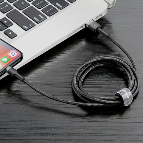 Wytrzymały elastyczny kabel przewód USB Iphone Lightning QC3.0 2.4A 0.5M czarno-szary BASEUS