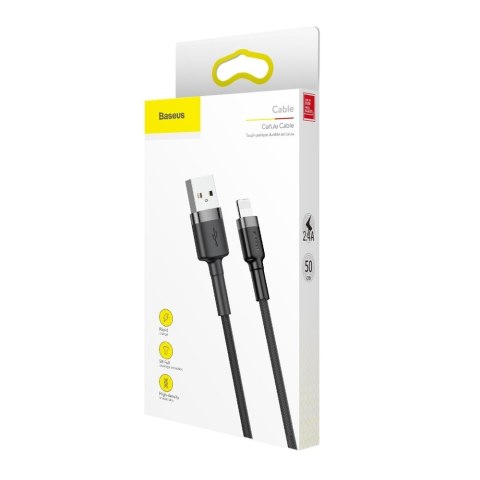 Wytrzymały elastyczny kabel przewód USB Iphone Lightning QC3.0 2.4A 0.5M czarno-szary BASEUS