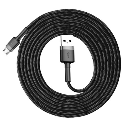 Wytrzymały elastyczny kabel przewód USB microUSB 1.5A 2M czarno-szary BASEUS
