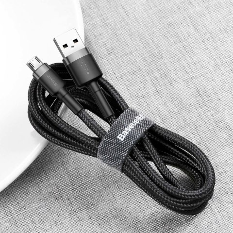 Wytrzymały elastyczny kabel przewód USB microUSB 1.5A 2M czarno-szary BASEUS