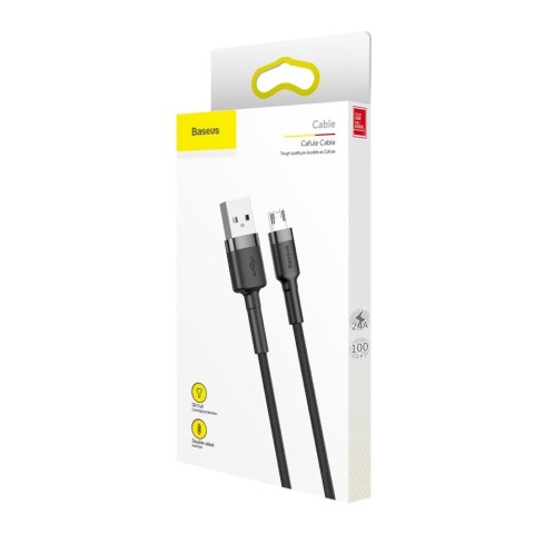 Wytrzymały elastyczny kabel przewód USB microUSB QC3.0 2.4A 1M czarno-szary BASEUS