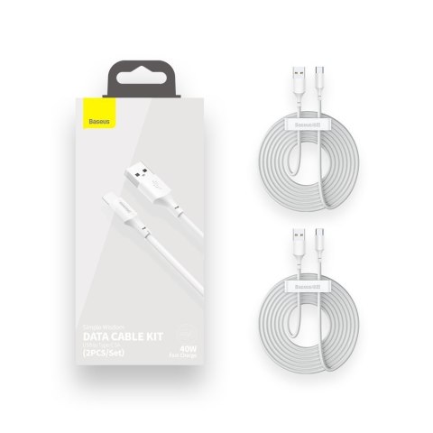 2x kabel USB USB-C szybkie ładowanie Power Delivery Quick Charge 40 W 5 A 1.5 m biały BASEUS