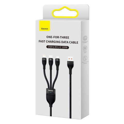 Kabel przewód 3w1 USB do USB-C / iPhone Lightning / micro USB 1.2m - czarny BASEUS