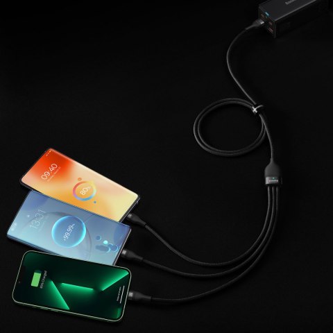 Kabel przewód 3w1 USB do USB-C / iPhone Lightning / micro USB 1.2m - czarny BASEUS