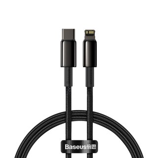 Kabel przewód do iPhone USB-C - Lightning szybkie ładowanie 20W 1m - cały czarny BASEUS