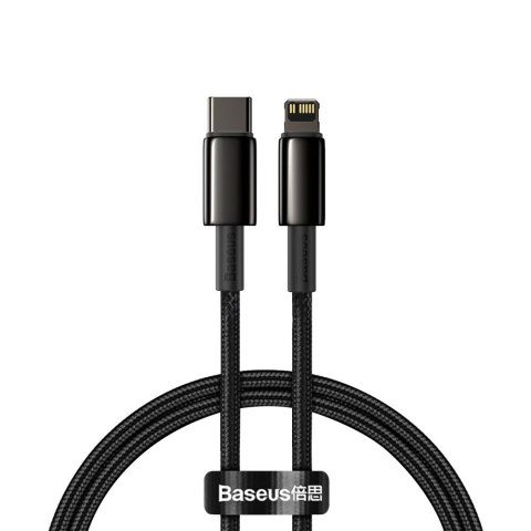 Kabel przewód do iPhone USB-C - Lightning szybkie ładowanie 20W 1m - cały czarny BASEUS