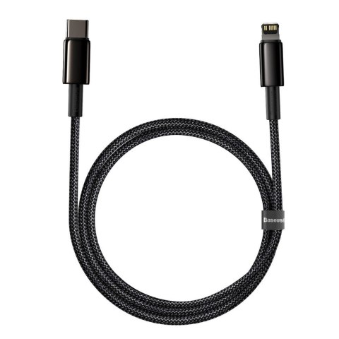 Kabel przewód do iPhone USB-C - Lightning szybkie ładowanie 20W 1m - cały czarny BASEUS