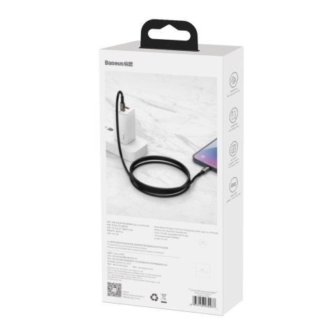 Kabel przewód do iPhone USB-C - Lightning szybkie ładowanie 20W 1m - cały czarny BASEUS
