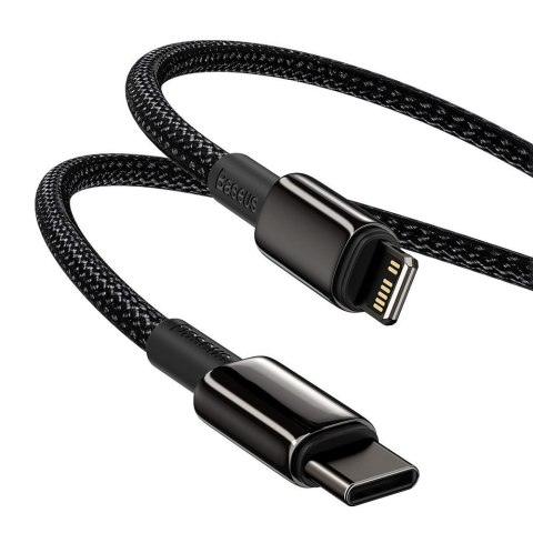 Kabel przewód do iPhone USB-C - Lightning szybkie ładowanie 20W 1m - cały czarny BASEUS
