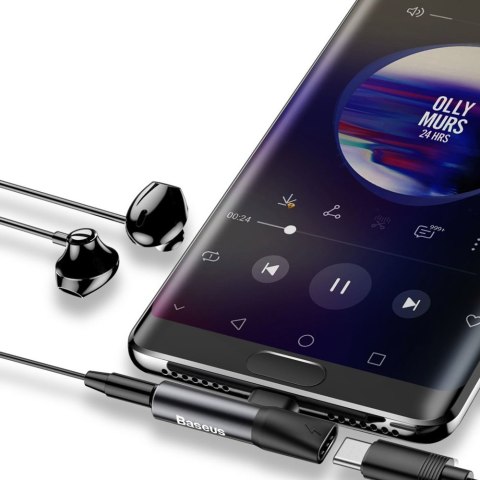 Audio Converter L41 adapter przejściówka ze złącza USB-C na port USB-C + Jack 3.5 mm czarny BASEUS
